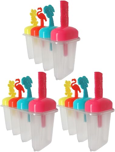 3 unidades 12 piezas de moldes para hacer paletas de hielo, helados, yogur congelado, sin BPA, 4 secciones, congelador, postre, hecho en casa, para