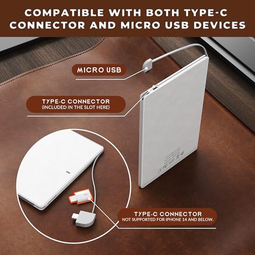 Attom Tech 4351480160 2500Mah Power Bank Mini,Back-Up Phone Battery Pack Ultra Slim,Pocket Size Thin External Phone Battery Pack Emergency Phone Power Built-In Charging Cable For Android Micro Usb And Apple thumb #3