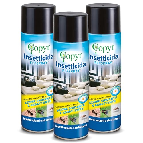 Copyr FlySpray - Insetticida Antizanzare Mosche Ragni Scarafaggi Formiche e Altri Insetti Striscianti e Volanti, 500ml x 3 Pz, Aracnicida Abbattente Snidante con Piretro, Uso Domestico