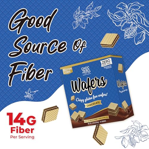 Image of ChocZero Sugar Free Chocolate Wafer Cookies, No Sugar Alcohols, Keto, Gluten Free, High Fiber, 16 Count, 8 oz Box