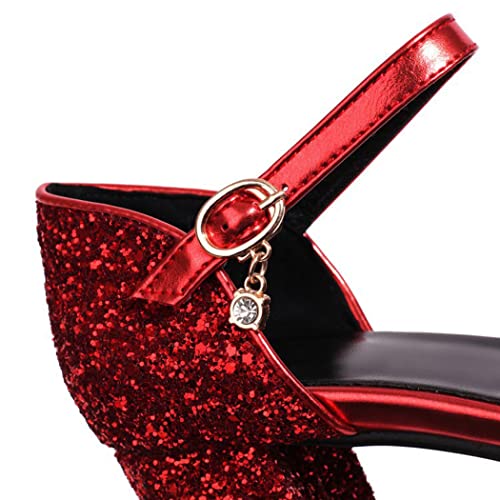 DEERBUNNY Elegant Women's Glitter Pump Shoes Ankle Strap Pumps Block Heels Comfort Formal Occasions Mid High Heels Party Dress Shoes4