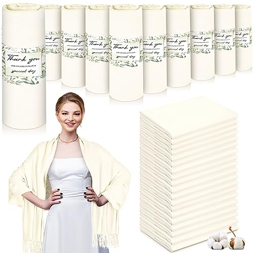 Xtinmee 50 Pack Pashmina Shawl and Wrap Bulk Cashmere Scarf for Guest Wedding Favor Gifts Bridal Baby Shower Birthday Party (White,Leaf)