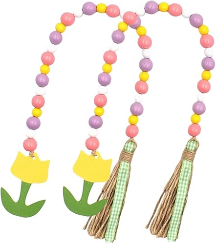 Guirnalda de cuentas de madera con borlas, guirnaldas de cuentas para colgar en la pared, decoración de cuentas de madera para decoración del hogar