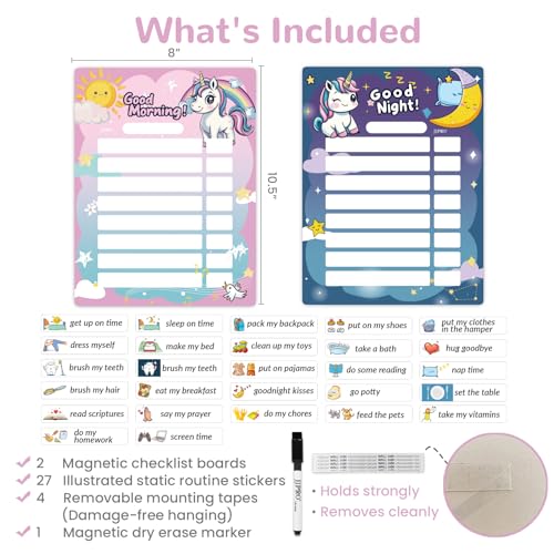 Image of Magnetic Morning Bedtime Routine Chart for Kids,Toddler Daily Schedule Board, Unicorn Behavior Chart for Kids at Home,Toddlers Schedule Board