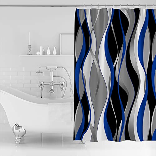 Idowmat Shower Curtain Microfiber Waterproof Fabric Shower Curtain Set With Hooks Gradient Abstract Lines Blue Gray Shower Curtains For Bathroom Showers, Stalls And Bathtubs, 72X72 Inch #TOP1