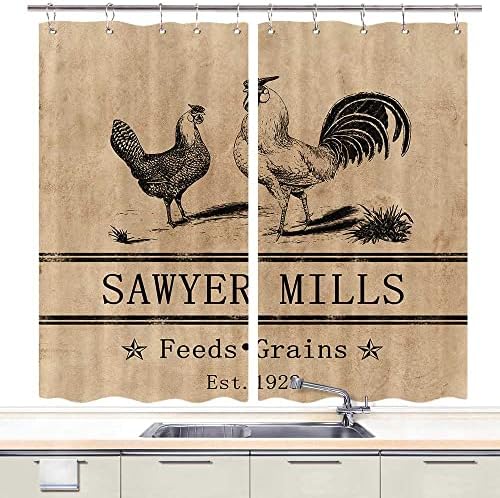 JAWO Rooster Kitchen Curtains, Farmhouse Miller Farm Aniaml Chicken Window Curtain Panel, Country Farmhouse Style Curtains for Living Room Bedroom (55X39)