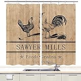 JAWO Rooster Kitchen Curtains, Farmhouse Miller Farm Aniaml Chicken Window Curtain Panel, Country Fa