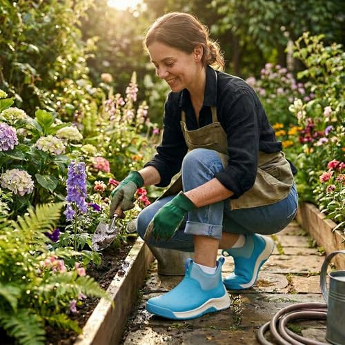 HISEA Women's Ankle Rain Boots, Waterproof Garden Shoes Chelsea Rain Booties, Slip-On Neoprene Working Mud Shoes, Lightweight Rubber Boots for Walking Yard Outdoors — view 2