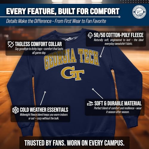 Image of NCAA College Sweatshirt Fleece Crewneck Pullover for Men and Women | Officially licensed NCAA college gameday crewneck pullover - 9 oz fleece lined sweatshirt with arch and logo design
