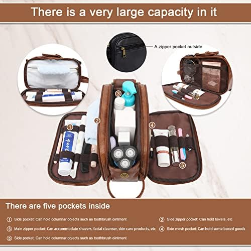Ynport PU Leather Toiletry Bag for Men Travel Shaving Dopp Kit-Large Cosmetic Bags Unisex Toiletries Bathroom Organizer Accessories Organizer(Brown) 5 Ynport PU Leather Toiletry Bag for Men Travel Shaving Dopp Kit-Large Cosmetic Bags Unisex Toiletries Bathroom Organizer Accessories Organizer(Brown)