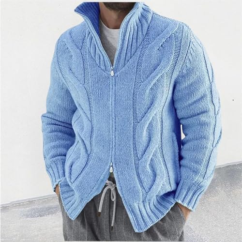 Men's Full Zip Cardigan Sweater Fall Fashion Casual Long Sleeve Cable Knitted Zip Up High Neck Sweater2