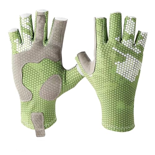 SUJAYU Luvas de pesca – Luvas antiderrapantes de silicone para vela, caiaque, remo e remo com proteção UV – verde, média