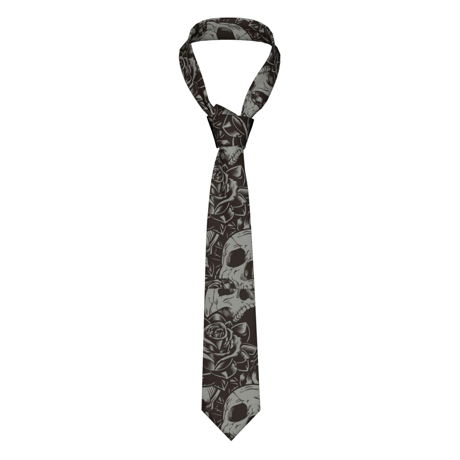 TEMKIN black and white skull Necktie for Men - Full Print, Silk Slim Suit Ties for Business Birthday Wedding Banquet Party