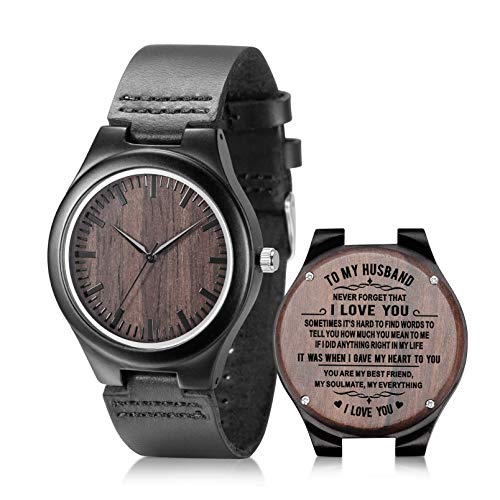 UMIPHIMAT Engraved Wooden Watches for Husband - Wood Watches for Men, Personalized Engraved Gifts for Him Wedding Anniversary Birthday Valentines Day Gifts
