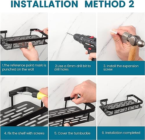 Image of Black ‎Aluminum Shelf Adhesive Bathroom Shelf /Bathroom Accessories /Bathroom Shelf for Wall Self Adhesive /Stickers, Screw for Bathroom & Kitchen Organized Storage (Pack of 2)