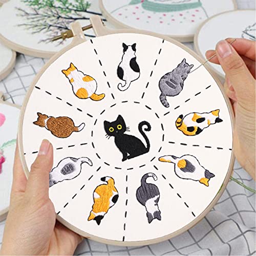 Image of Louise Maelys Cute Cat Embroidery Kit for Beginners DIY Gift Craft | Cross Stitch Kits with Cat Designs, Includes Pre-Printed Fabric, Embroidery Hoop, Threads, Needles and Guide. Needlepoint Kit