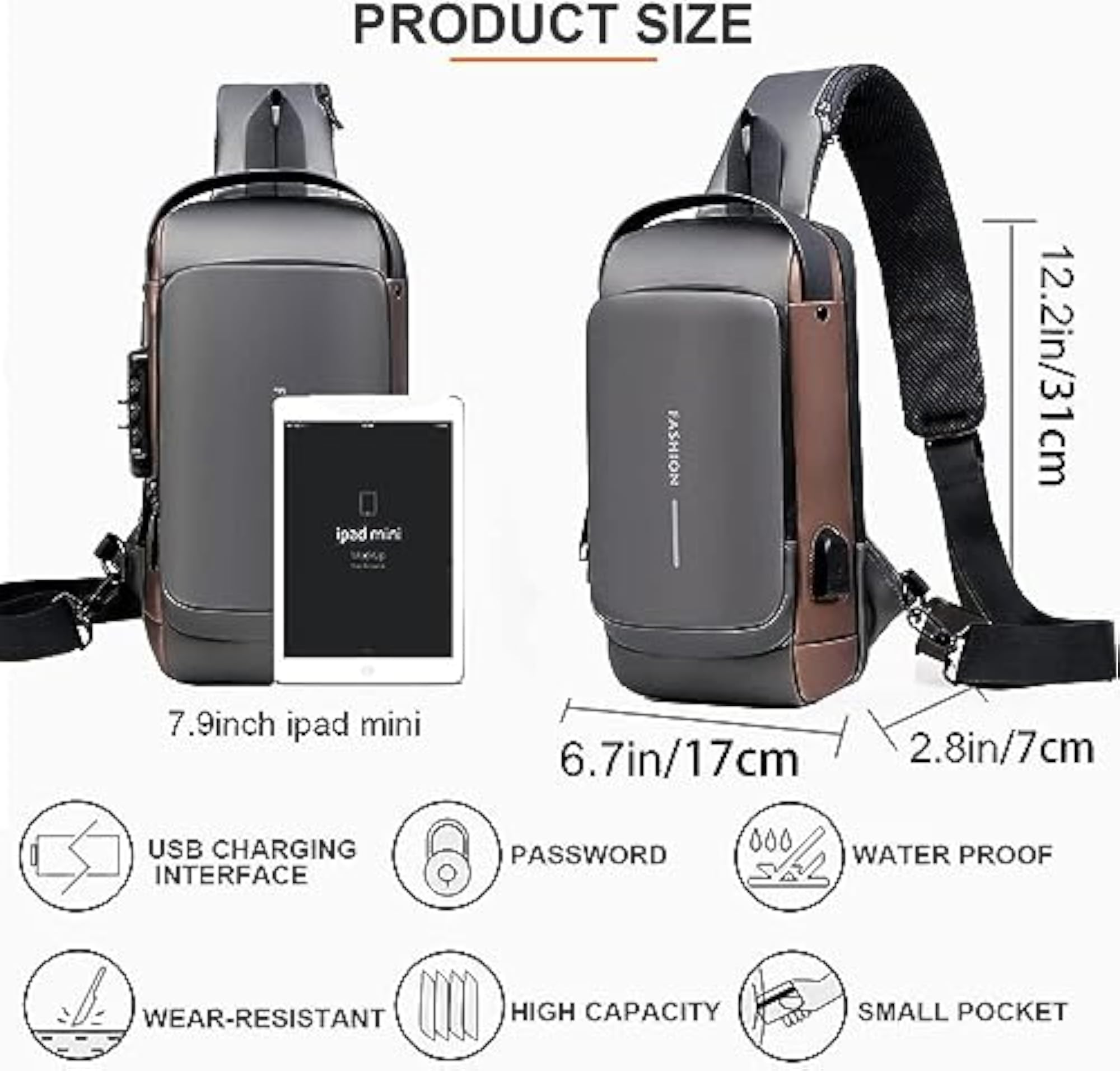 Waterproof Polyester Slim Unisex Crossbody Sling Bag