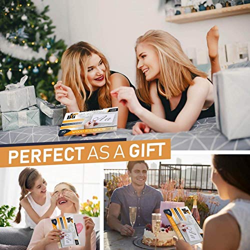 Letter Stencils for Painting on Wood - Alphabet With Calligraphy Large Font and Cursive Letters, Numbers, Signs - Reusable Plastic Art Craft Stencil Kit