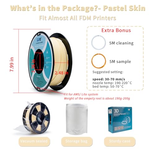 Image of ZIRO Matte Pastel Colors PLA Series, Tougher & Stronger, 1.75mm Pastel Skin | Fit for Most FDM 3D Printer, 1.75mm 1KG Spool, Dimensional Accuracy + /-0.03mm, Colorful PLA FilamenT
