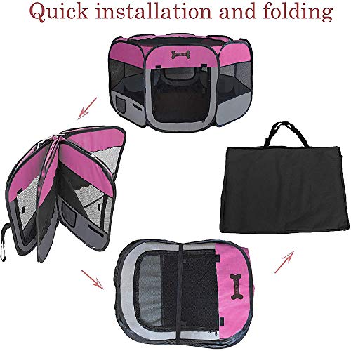 Melko Welpenauslauf 125 x 125 x 64 cm Welpenlaufstall faltbar Tierlaufstall für Kleintiere Hunde Katzen Hasen - Pink