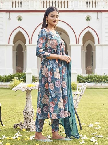 Image of Womanista Women Cotton Blend Sequinns Work Alia Cut Flared Kurta Set