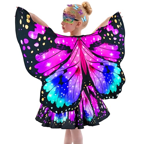 Sunlisky Kids Butterfly Wings Costume for Girls Fairy Wings Dress Up Clothes Set Headband Mask Toddler Butterfly Costume for Halloween Birthday Party Favors Gifts