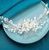 Bmirth Wedding Hair Combs Silver Flower Hair Comb Pearl Bridal Hair Piece Crystal Bride Hair Accessory for Women