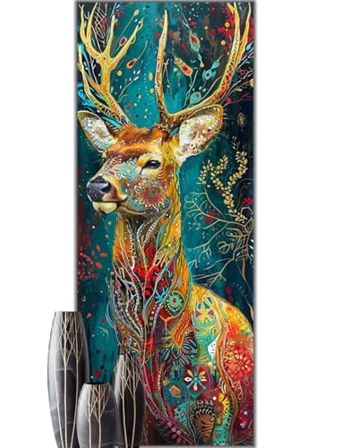 Broderie Diamant Cerf 120x50cm avec strass ronds pour salon élégant