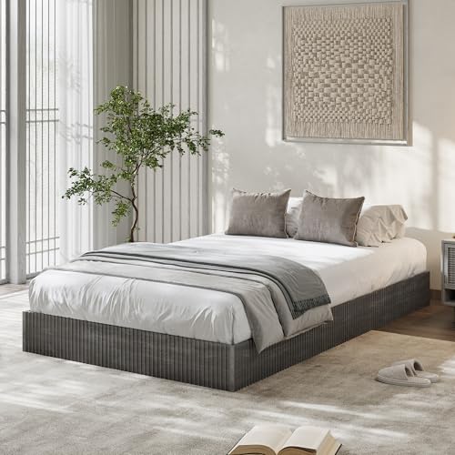 Image of GarveeHome Twin Size Bed Frame, Wood Platform Bed, Fluted Bed Frame, Minimalist Bed Base with Low Profile Design, Noise-Free, Easy Assembly, No Box Spring Needed, Washed Black