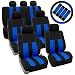 FH Group FH-FB036217 + FH2033 Three Row Combo Set: Striking Striped Seat Covers Blue/Black Color- Fit Most Car, Truck, SUV, or Van