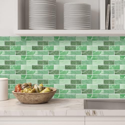 Azulejos Adhesivos 12X24CM Verde Menta Vinilos Cocina Azulejos Vinilos Para Baños Losetas Vinilo para Paredes Suelo Vinilo Autoadhesivo para Cocina