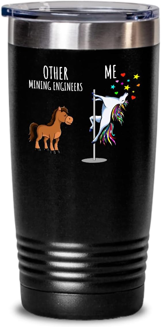 Unicorn Mining Engineer Tumbler Other Me Funny Gift For Coworker Women Her Cute Office Birthday Present Magical Joke Quote Gag Insulated Cup With Lid Black 20 Oz