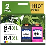 64XL Ink Cartridges Black/Color Combo Pack Replacement for HP Ink 64 for HP 64 Ink 64XL Work with HP Envy Photo 7855 7858 7155 7120 6252 6255 6258 7164 7864 Tango Tango X Printer (1 Black, 1 Color)
