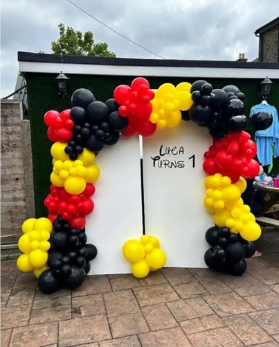 Image of Red and Yellow Black Balloons - 100Pcs 12 inch Mouse Color Cartoon Balloons Round Latex Balloons for Mouse Theme Kids Birthday Baby Shower Wedding Anniversary Party Decorations Supplies