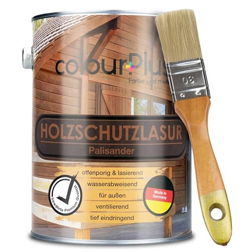 ColourPlus Holzschutzlasur außen 2,5 Liter - Palisander - wetterfeste Holzschutzfarbe mit UV-Schutz für Gartenmöbel, Zäune und Carports - Holzlasur und Holzschutz Öl-Lasur für außen