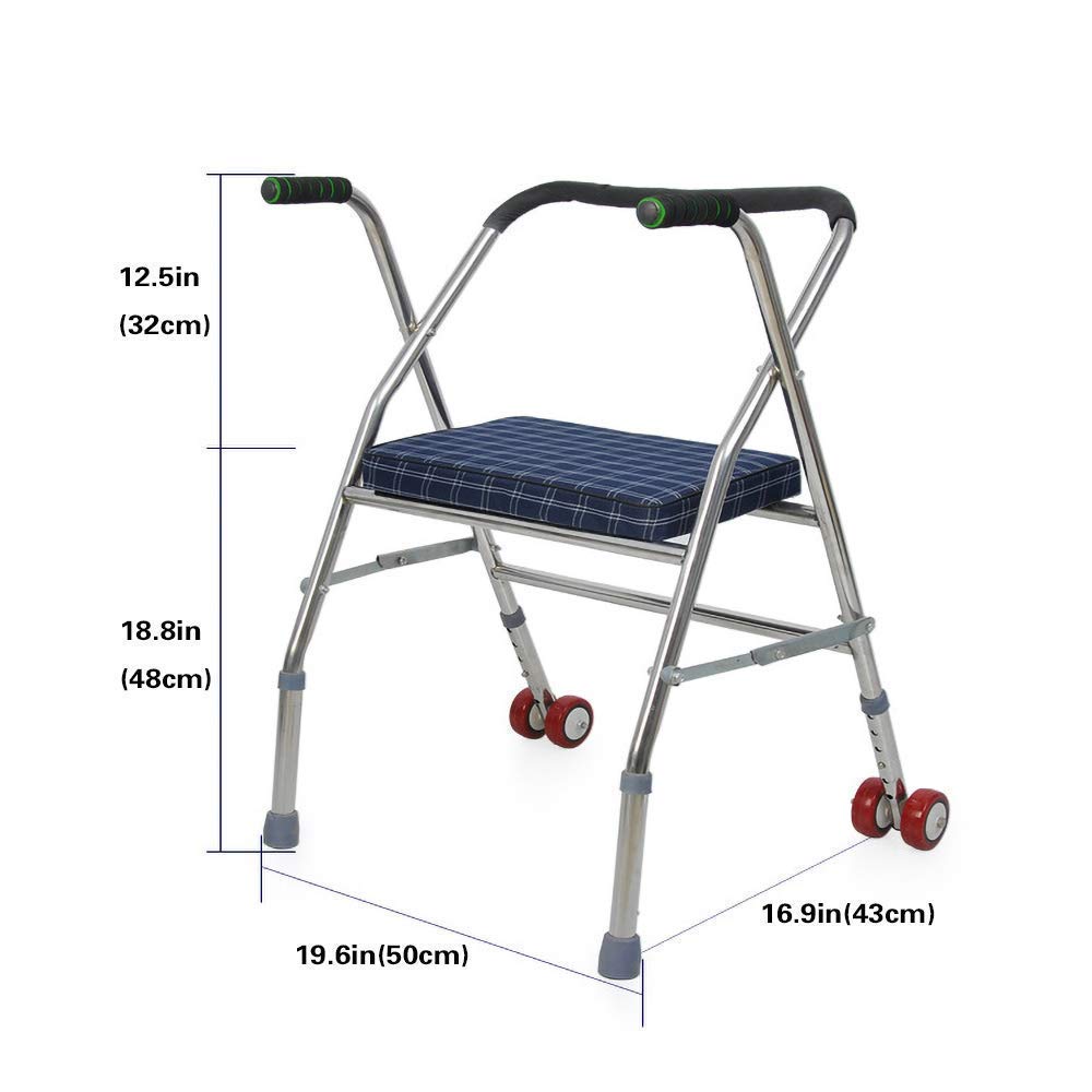 Andador para Ancianos,Bastón, Andador Con Asiento Y Ruedas Para Personas Mayores Transporte Plegable Regulable