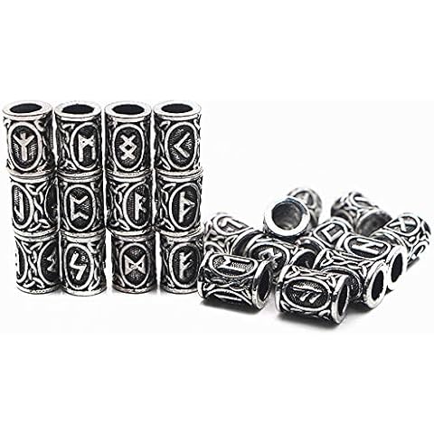 Eshylala 24 Pieces Norse Viking Rune Beads Hair Beard Pendant Bracelet Antique DIY Bracelet Hair Beards Making Cover