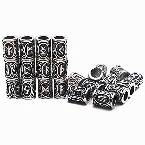 24 Pieces Norse Viking Rune Beads Antique Style DIY Accessories for Hair Beard Pendant Bracelet Making Vintage Metal Craft Beads Suitable for Men Women Handmade Jewelry Hair Decor