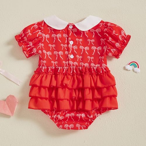 Newborn Baby Girl Romper Bow Embroidery Short Sleeve Pleated Smock Bubble Romper Jumpsuit Bodysuit Summer Clothes3