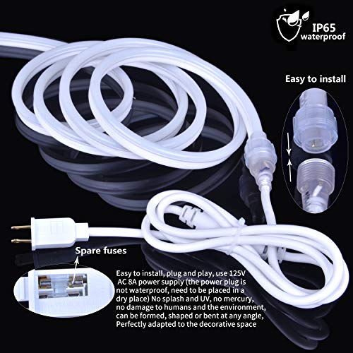 Ollrieu Blue Neon Rope Lights Outdoor Waterproof,50Ft Led Strip Light Indoor Connectable 110V Ul Power Plug-In 1800 Units Smd 2835 Flexible Decorative Tape Lighting For Party Bar Pool Patio Garden #TOP2