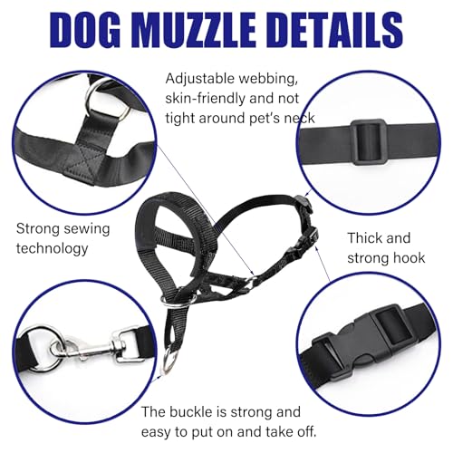 JSTHHTT 2 Pcs Hundehalfter Mit Gepolstertem Stoff, Hundehalfter mit Sicherheitsgurt, Verhindert, DASS Ihr Hund an der Leine zieht, Kopfgeschirr für Hunde, Leicht, mit gepolstertem Nasenriemen
