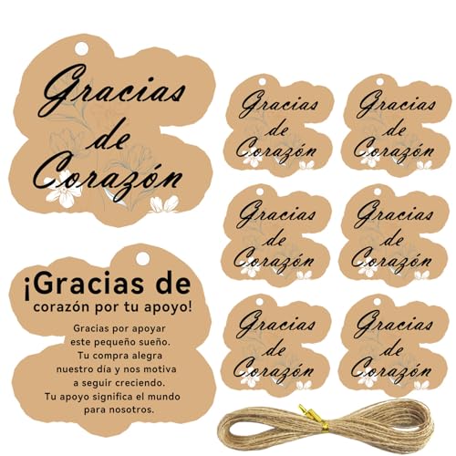 50 Pcs Spanish or French Thank You Cards with Strings