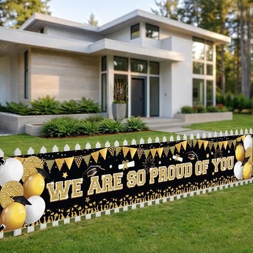 Image of KatchOn, XtraLarge We Are So Proud of You Banner - 120x20 Inch | Graduation Decorations 2026 | Black and Gold Graduation Yard Banner for Outdoor Grad Decorations 2026 | 2026 Graduation Banner