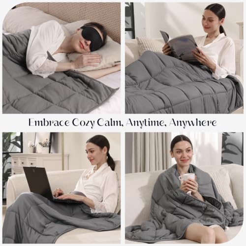 Image of Smart Queen Weighted Blanket with Sleep Mask 15lbs 48'' 72'' Twin Size, Soft Cooling Heavy Blanket for Sleeping, Breathable All Season Comfort with Premium Glass Beads,Machine Washable