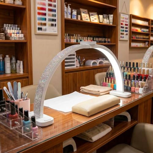 obcd Half Moon Light for Nail Desk 31" Foldable LED Nail Desk Lamp with Phone Holder, Professional Nail Tech Light for Manicure & Beauty Studio