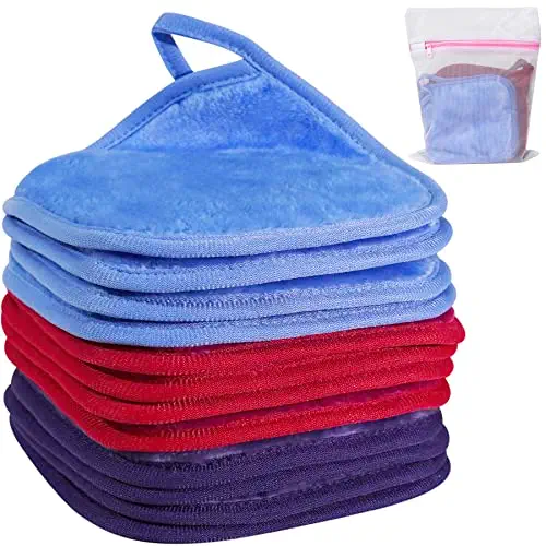 KODAMO Makeup Remover Cloth, 6 inch x 6 inch Reusable Makeup Remover Pads Washable Travel Bag, Microfiber Makeup Removal Face Wash Cloths with Just Water, Gentle Soft, Eco-friendly, 12 Pack