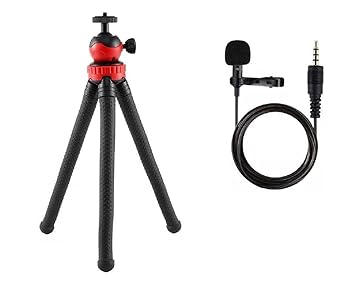 Gorilla Tripod Stand + Collar Mic Combo | Tabletop Tripod with Microphone | HD Audio Quality Mic for Office, Online Teaching, YouTube Compatible with iPhone/Camera/Android Smartphone