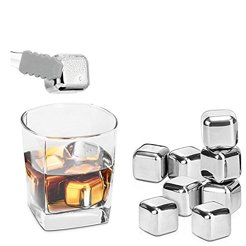 FUNRUI - Juego de Cubitos de Hielo de Acero Inoxidable Reutilizables para Whisky Vodka, para Enfriar Las Piedras y Enfriar Las Cervezas de Vino y Todas Las Bebidas 8pcs with Clip