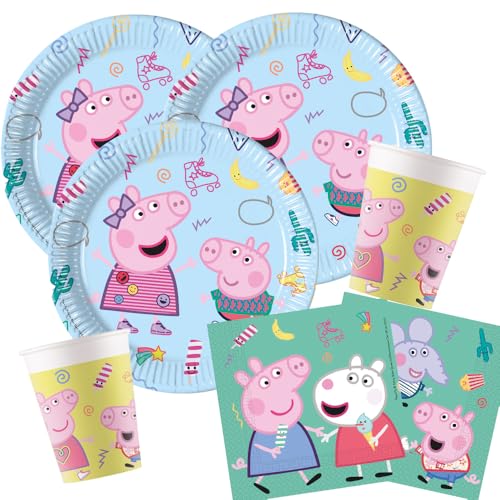 Kit de fête Peppa Pig 36 pièces, assiettes en carton, gobelets en carton et serviettes pour anniversaire d'enfant