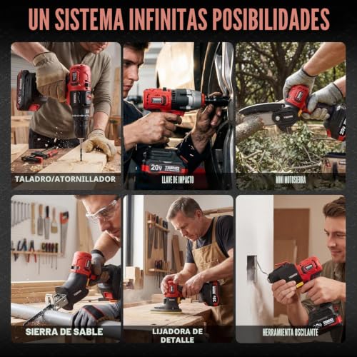 Miniatura 7 de Teeno Kit De Herramientas Eléctricas De 20 V, Herramienta Inalámbrica 8 En 1 Con Estuche, Taladro, Sierra De Sable, Sierra De Cadena, Llave De Impacto, Herramienta Oscilante 8-In-1